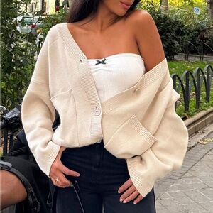 Princess Polly Cream Cardigan Sweater